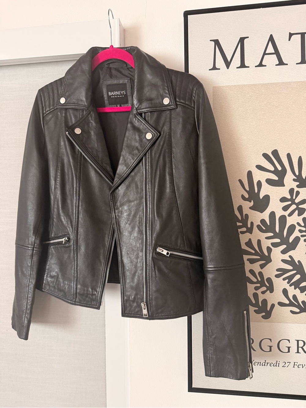 Barneys New York Black Leather Asymmetric Moto Jacket